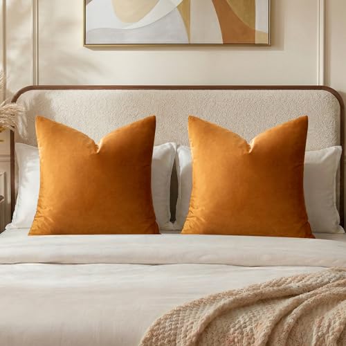 Image of GIGIZAZA Decorative Throw Pillow Covers 26x26,Burnt Orange Square Couch Pillow Covers,Velvet Sofa Boho Cushion Pillows