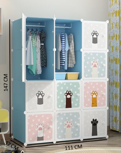 Image of Sunderlook Plastic Wardrobe for Kids Clothes - Collapsible Wardrobe, Easy to Use Anti-Skid & Non-Slip Effective Professional Foldable Plastic Cupboard for Kids, Home (Blue-KTN2, 12 Door)