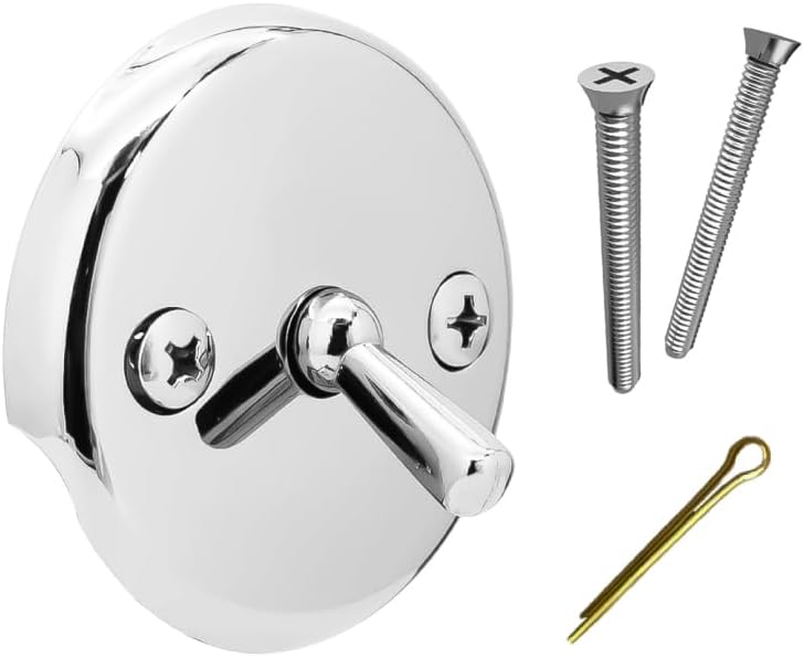 2-Hole Overflow Panel with Matching Screws,Chrome Trip Lever Bathtub Overflow Plate for Bathtub Drainage System,Bath Tub Overflow Plate with Trip Lever for Bath