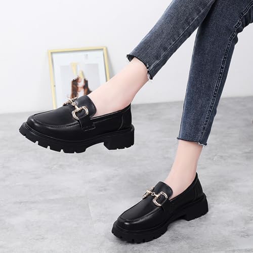 Women Chunky Platform Loafers Comfy Slip-On Penny Loafers Dressy Shoes Work School Party with Buckle (Cream Color,7)4