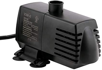 EcoPlus Eco 396 Water Pump Fixed Flow Submersible Or Inline For Aquariums, Ponds, Fountains & Hydroponics - UL Listed, 396 GPH, Black