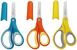 LIVINGO 5" Kids Scissors, Left/Right Handed Blunt Stainless Safety Stationery Toddler Preschool Child Scissors with Cover, School Classroom Craft Supplies for Teachers, 3 Pack Assorted Color