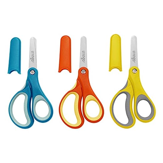 LIVINGO 3 Pack 5” Kids Scissors, Left/Right Handed Blunt Stainless Safety Toddler Preschool Child Scissors with Cover, School Classroom Craft Supplies for Teachers, Yellow/Blue/Gray