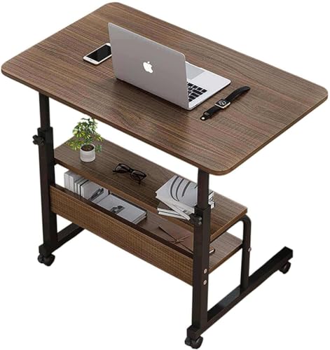 Adjustable Table Student Computer Desk Portable Home Office Furniture Small Spaces Sofa Bedroom Bedside Learn Play Game Desk on Wheels Movable with Storage Size 31.5 * 15.7 Inch Brown A