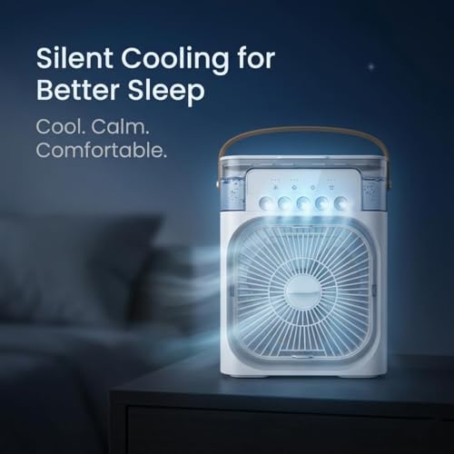 Portable Mini Air Cooler Fan with Water Spray | 7 Color LED Light | 3 Speed Personal Cooling Fan with Timer | USB Compact Table Cooler for Home Office Travel view 2