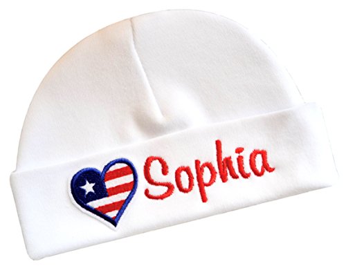 Personalized 4th of July Baby Girl Hat Embroidered with Your Custom Name and Heart Multi