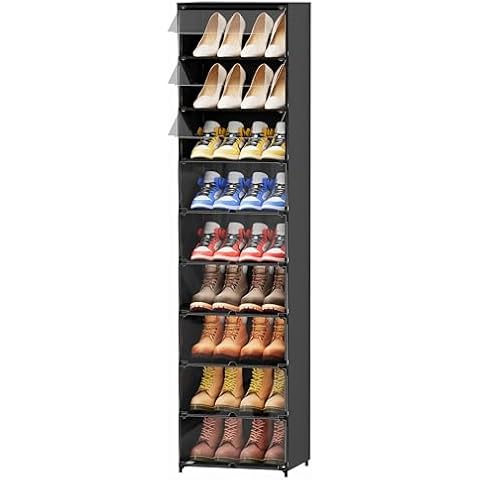 fiducial home 9 Tiers Tall Narrow Shoe Storage Cabinet for Entryway 18 Pairs High Top Shoe Cubby Container Bin with Clear Lid,Fit Size 12 Cover