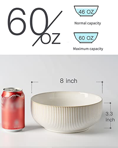 getstar 8-Inch Large Ceramic Salad Bowls Set of 2 - Microwave & Dishwasher Safe Farmhouse Design