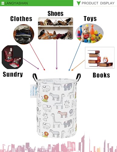 Image of Laundry Hamper Fabric Organizer Collapsible Basket Animals | Waterproof Storage Bin Kids Toy Clothes Baskets for Gift Children Nursery Bedroom Bathroom