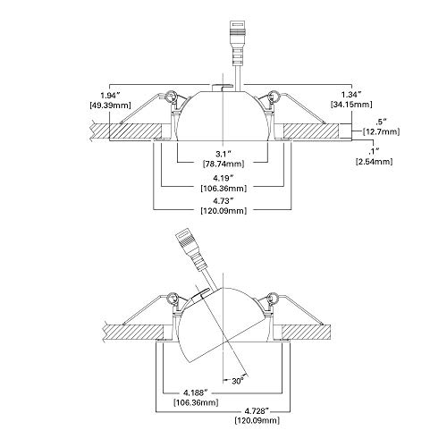 Halo Hla406Vwfl9Fs1Emwr Hla 4 In. Color Selectable (2700K-5000K) Canless Wide Beam Adjustable Gimbal Integrated Kit Led Recessed Trim, Round, White #TOP2