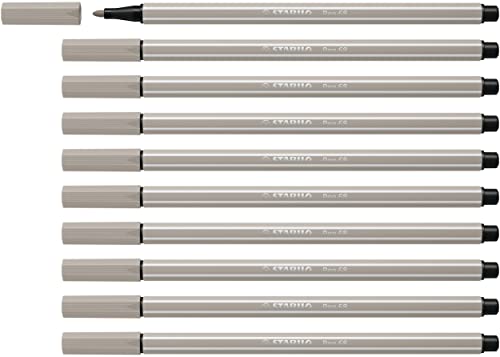 STABILO Pen 68 - Feutre dessin - Lot x 10 feutres de coloriage pointe moyenne - Gris perle