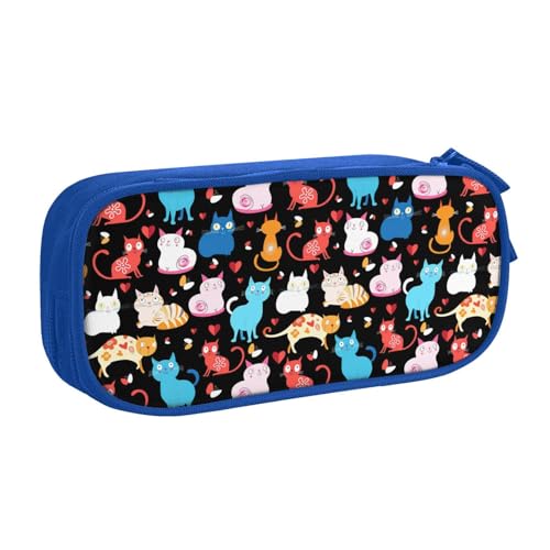 かわいい 猫柄ペンケース 筆箱 文具ケース おしゃれ 筆袋 鉛筆ケース 鉛筆のサック 中高校生 軽量 収納バッグ 学生 子供 誕生日 入学ギフト 大容量 ダブルレイヤーBlue
