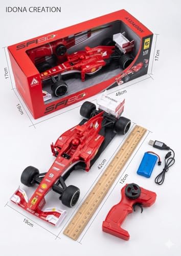 Image of 1:12 Scale Remote Control F1 Racing Vehicle - Large RC Formula Racer for Kids and Adults, 2.4GHz High Speed Electric Toy with Rechargeable Battery, Red Machine Gift for Boys Ages 3-12
