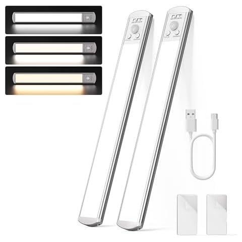 Joyzy 2 Pack Under Cabinet Lights Battery Operated,92 LED Rechargeable Motion Sensor Closet Light Indoor, Dimmable Counter Lights for Kicthen, Wireless Sink Lighting Lamp for Above Stove Hallway Cover