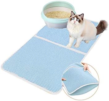 Premium Cat Litter Mat, Cat Litter Box Mat Scatter Control, Waterproof Double Layer (Blue, XL)