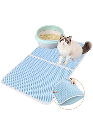 Premium Cat Litter Mat, Cat Litter Box Mat Scatter Control, Waterproof Double Layer (Blue, XL)