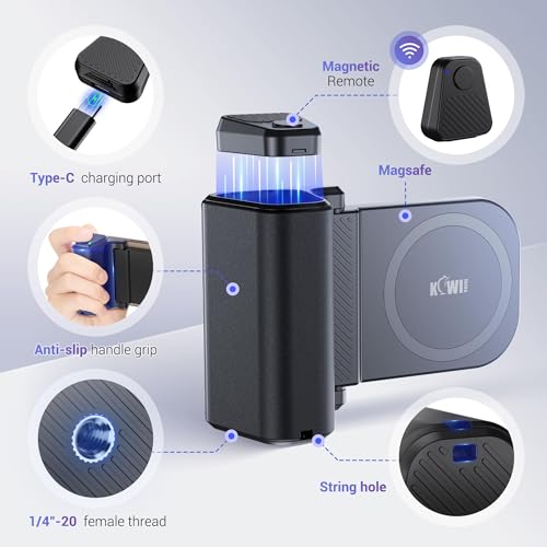 KIWIFOTOS Poignée Magnétique pour iPhone 17 Pro Max Air avec Télécommande Bluetooth et Adaptateur de Trépied pour iPhone 16 15 Pro Max Andriod Smartphone Vlog Prise de Vue Vidéo – vue 7