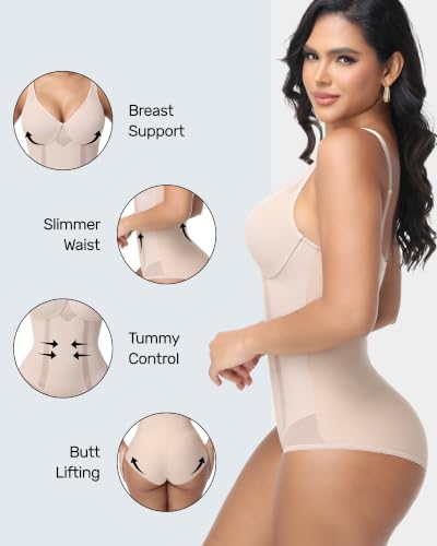 Image of SHAPESHE Women Shapewear Bodysuit Tummy Control Mesh Slimming Body Shaper