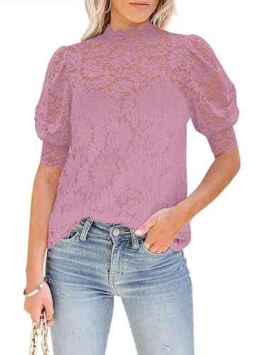 DOROSE Women's Lace Floral Long Sleeve Top