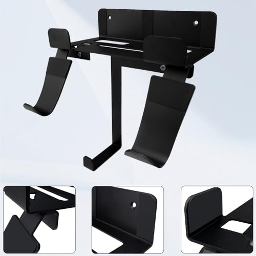 Image of Wall Mount for PS5 Slim Console, Aluminum PS5 Slim Disc /Digital Console Wall Shelf Mount with Controller & Headphone Holder - Black