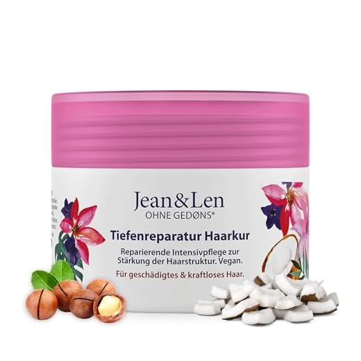 Jean & Len Tiefenreparatur Haarkur Kokosöl & Macadamia, für stark geschädigtes Haar, wirkt Haarbruch entgegen, Kokos & Macadamia Duft, ohne Parabene und Silikone, vegan, 250ml