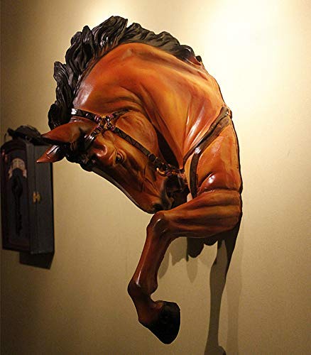 Sculpture murale de cheval cabré en buste animal d'art rustique 50cm