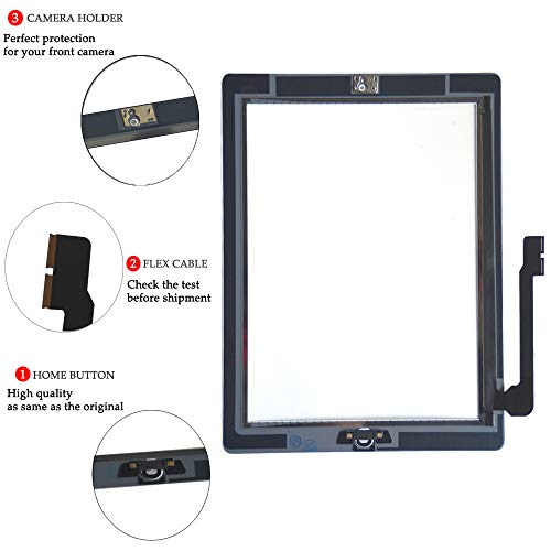 KAKUSIGA Compatible with ipad 3th Generation Touch Screen Glass Digitizer Replacement, Home Button Flex, Adhesive Tape, Repair Tools kit (Black) - Thumbnail 3