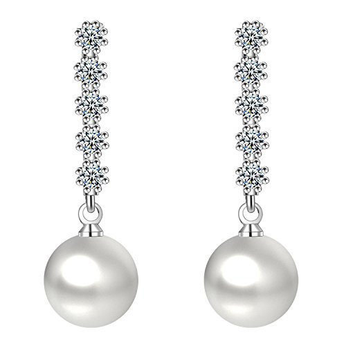 Pendientes de MYA Art para mujer con plata 925 y perlas de circonitas blancas de 8 mm, pendientes de perla, joya para novias MYASIOHR-103