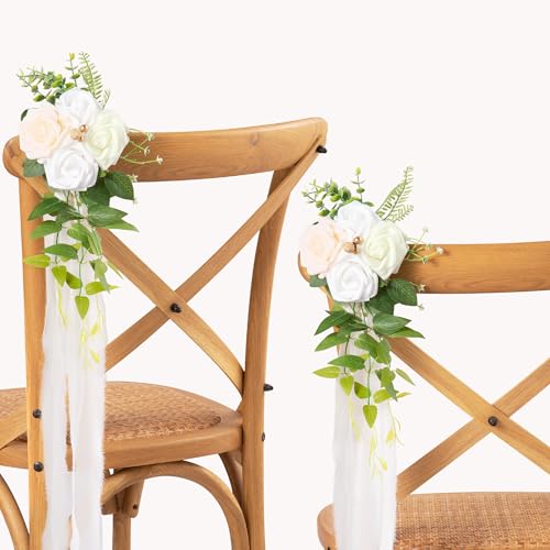 DORIS HOME Wedding Chair Decorations White Pew Flowers Set of