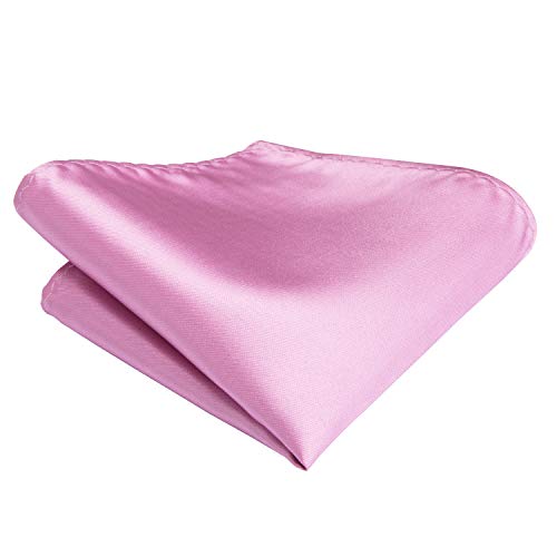 Image of Hi-Tie Solid Pink Silk Ties for Men Formal Classic Necktie and Pocket Square Lapel Pin Silver Tie Clip Cufflinks Set Wedding Business 6PCS