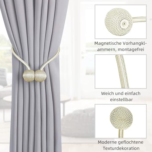 TopHomer Beige Magnetic Curtain Tiebacks, 2 Pieces, Polyester, 49 cm, European Style - Image 2