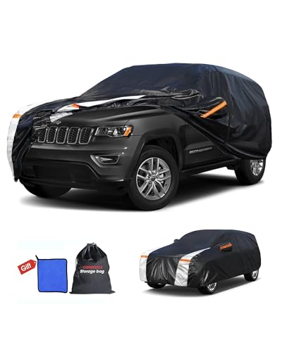 Image of Multi-Layer Car Cover Custom Fit for Jeep Grand Cherokee(2010-2026), 100% Waterproof All Weather for Automobiles, Gift with Towel, Heavy Duty Car Covers for Rain Sun UV Protection with Door Zipper