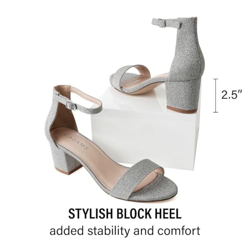 Image of J. Adams Daisy Heeled Sandals - Ankle Strap Low Block, Open Toe Dress Pumps, Chunky Heels - Dressy Shoes for Women - Bridal, Wedding, Summer Sandals