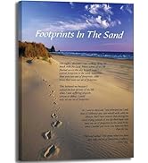 Canvas Wrapping Footprints in the Sand Inspirational Wall Art, Christian Beach Scene Poster Print...