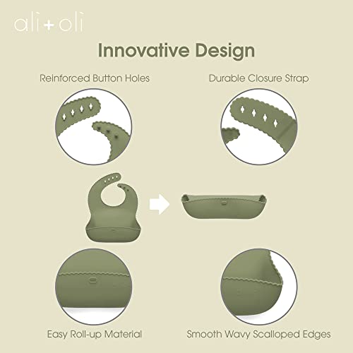 Ali+Oli Silicone Bib Waterproof Silicone Bibs for Babies & Toddlers Adjustable Feeding Bibs with Food Catcher Feeding Bucket3