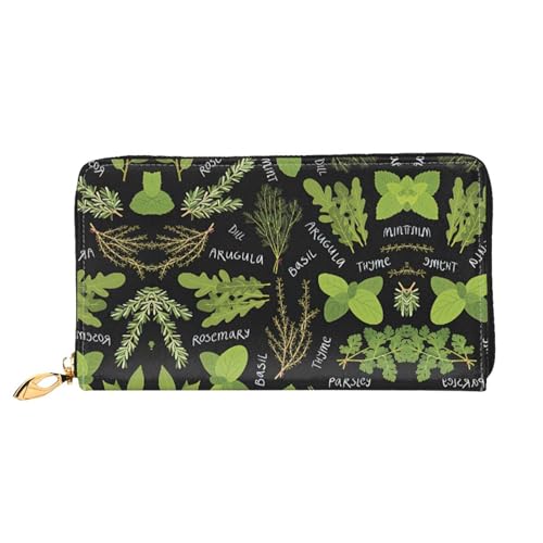 Portefeuille en cuir pour femme Basilic Thym Aneth Romarin avec pochettes zippées
