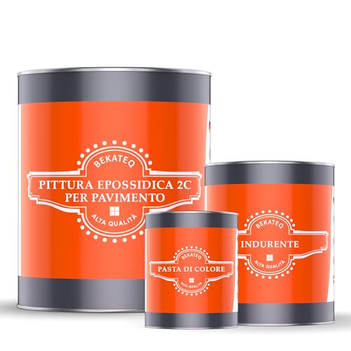 BEKATEQ 2C Resina epossidica 1kg Grigio cemento I Pittura per pavimenti industriali, garage, officine I Vernice per calcestruzzo a basso odore, rivestimento per pavimenti interni e esterni BE-702