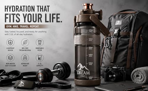 Image of 3 Liter Motivational Sports Gym Bottle with Time Markings BPA-Free Leak Proof for Adults for Gym, Travel and Office - Brownz