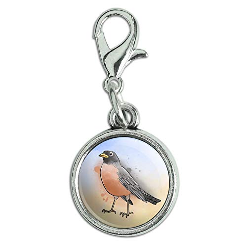 GRAPHICS & MORE Robin Watercolor Northeastern Bird Antiqued Bracelet Pendant Zipper Pull Charm with Lobster Clasp