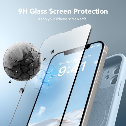 Image of Magnetic for iPhone 12 Case, Compatible with MagSafe, [Full Camera Protection][Screen Protector] Silicone Shockproof Protective Phone Case for iPhone 12 6.1 inch, Light Blue