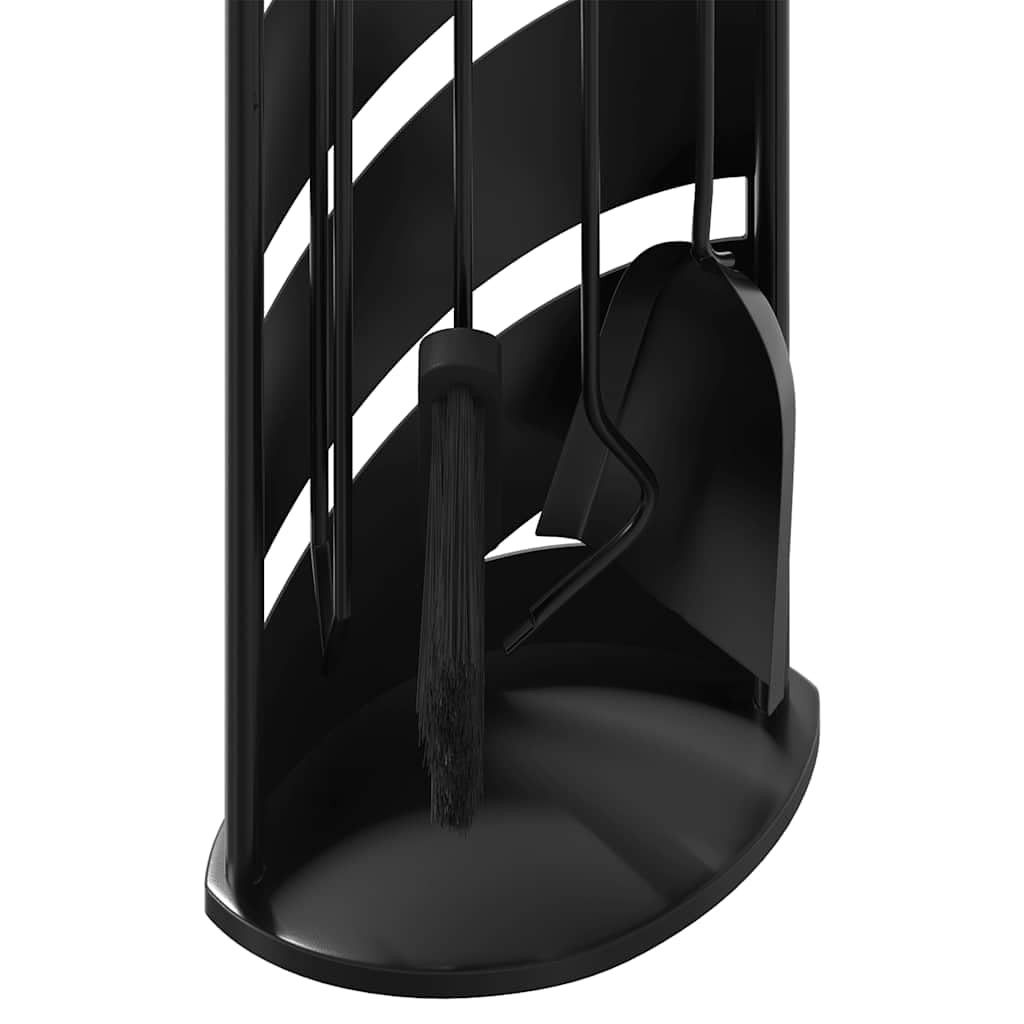 5-teiliges Kaminbesteck-Set Schwarz aus pulverbeschichtetem Stahl, stabiles Kaminzubehör mit Schürhaken, Zange, Besen, Schaufel und Ständer