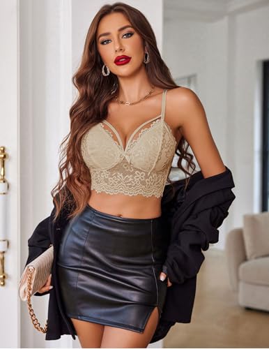 Image of Avidlove Lace Bralette for Women Lingerie Spaghetti Adjustable Strap Tank Camisole Crop Top