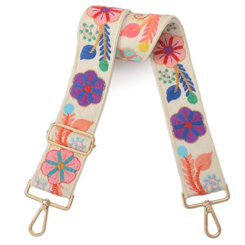 Snycler Wide Purse Straps Crochet Flower Replacement Crossbody for Handbag Adjustable 33-53inch Embroidery Knit Guitar Shoulder strap (boho13-white)