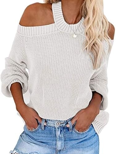 Womens Sexy Off Shoulder Pullover Sweaters Loose Knitted Tops
