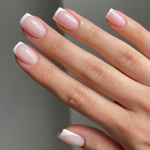 ENBAI BEAUTY 24Pcs White French Tip Press on Nails Short