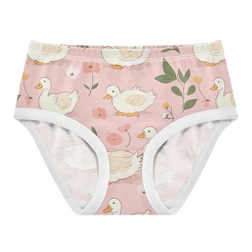 Wusikd Cute White Ducks Girls' Underwear Cotton Flowers Pink Girls Briefs Soft Toddler Underwear 2T