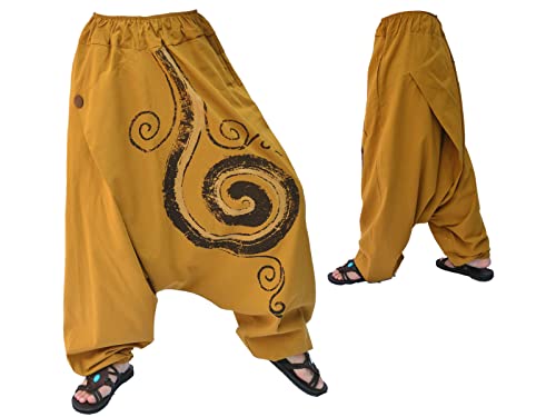 Siamrose Harem Pants Men Women Yoga Lounge Pants 2 Pockets Cotton Mustard #TOP1
