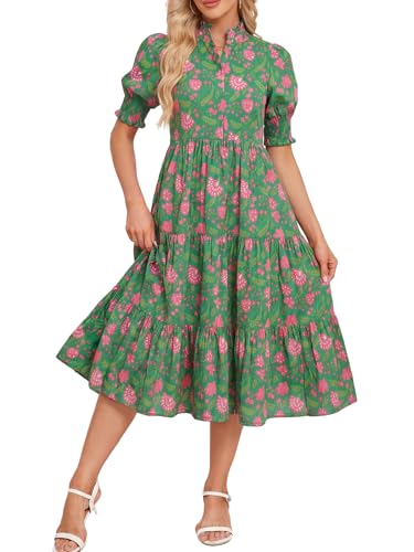Image of Kedera Women Summer Casual Maxi Dress Trendy 2026 Puff Short Sleeve V Neck Ruffle Tiered Flowy Boho Beach Long Dresses