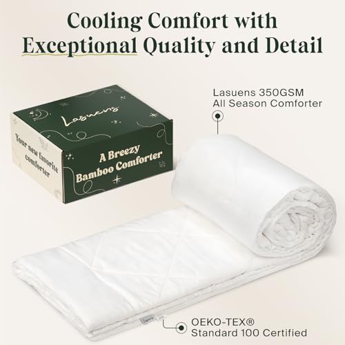 Image of Lasuens 100% Viscose from Bamboo Comforter Queen, Cooling Duvet Insert, Down Alternative Blanket, 350 GSM All Season Summer Duvet - Soft and Fluffy Cooling Comforter for Hot Sleepers 94x90 Inches