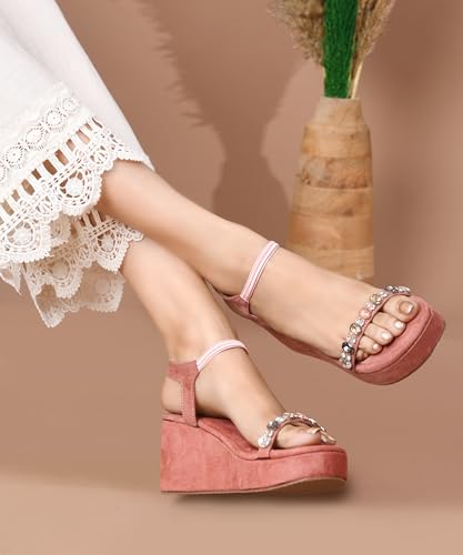 Image of JM LOOKS Glamorous Wedge Platform Sandals Adorned with Sparkling Jewels